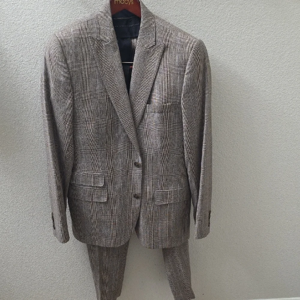 Stafford Signature 100% Wool Brown & Blue Plaid Suit 40R jacket 34×32 Pants - Picture 11 of 12